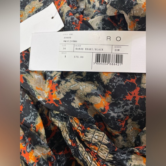 NWT $575 Iro Jorma Ruffled Printed Georgette Midi Dress In Black - Picture 11 of 11